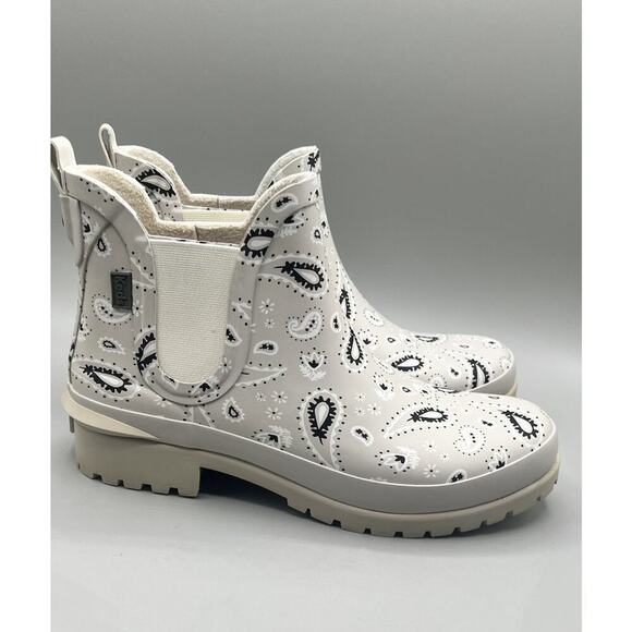 Keds Rowan Latte Bandana Slip-On Beige Paisley Rain Rubber Boots Woman’s Size 8 - Picture 1 of 12